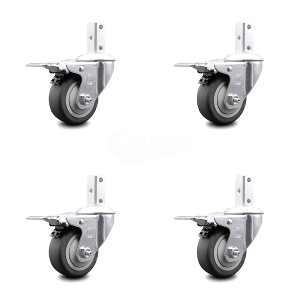 3.5 Inch Thermoplastic Rubber 7/8 Inch Square Stem Caster Set Total Lock Brake